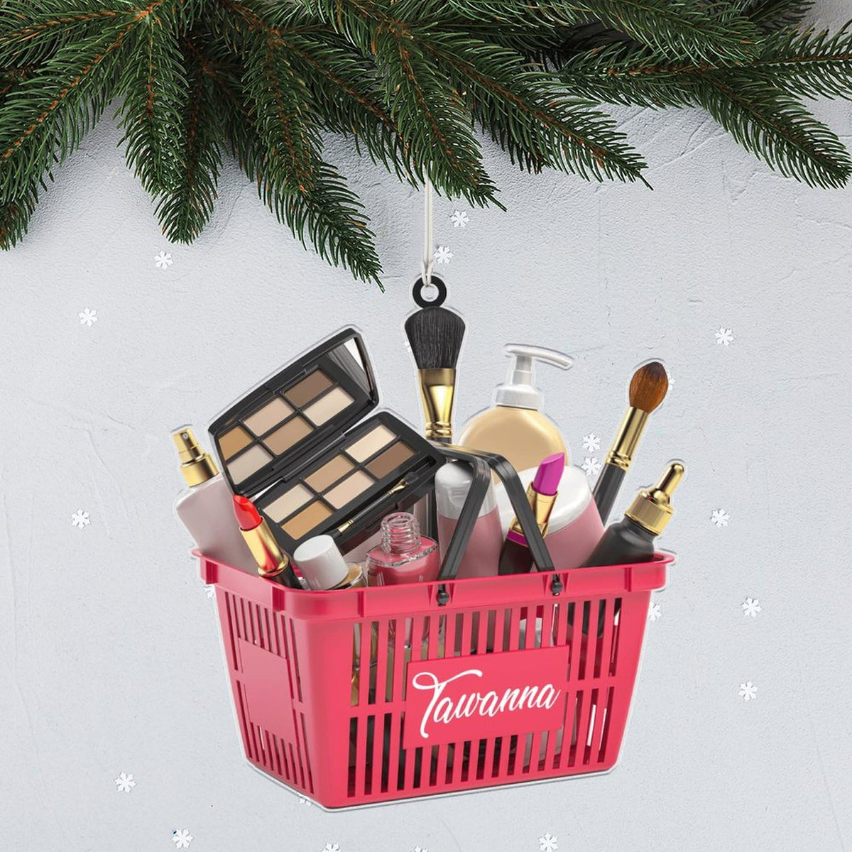 2024 Personalized Ornament Women Beauty I Love Make Up Nail Polish Christmas Tree Ornament Makeup Customized Cosmetics Basket Keepsake Decoration Ornament Makeup Tools Gifts with Name