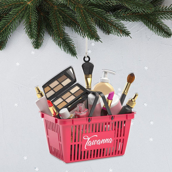 2024 Personalized Ornament Women Beauty I Love Make Up Nail Polish Christmas Tree Ornament Makeup Customized Cosmetics Basket Keepsake Decoration Ornament Makeup Tools Gifts with Name