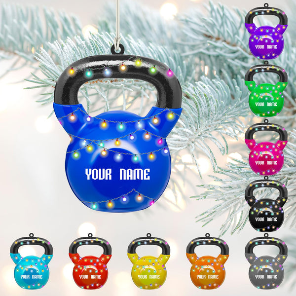 Christmas Sports Collection Ornaments for Christmas Tree Kettlebell Weight Personalized 2D Fitness Gifts for Gym Workout Lovers Trainer Coach - Fitness Gifts for Men - Custom Name Acrylic Keepsake