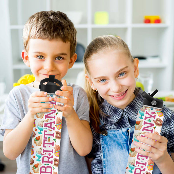 Personalized Water Bottles for School Custom Thermos Water Bottle for Kids with Straw Stainless Steel Tumbler for Girls Boys Birthday Back to School Gift