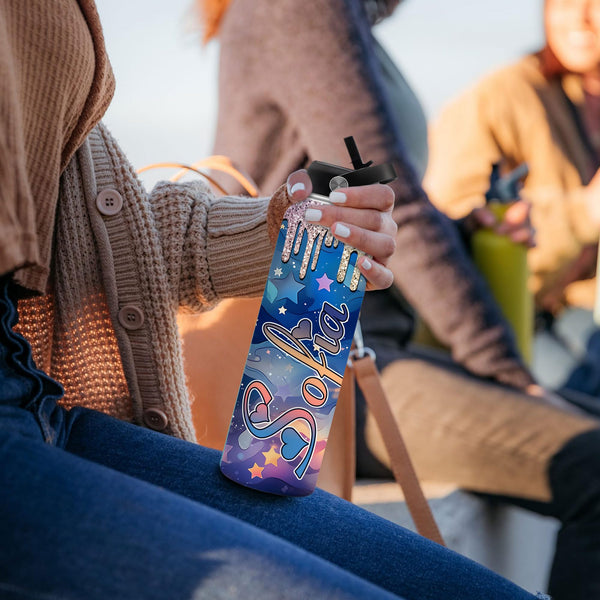Personalized Water Bottles for School Custom Thermos Water Bottle for Kids with Straw Stainless Steel Tumbler for Girls Boys Back to School Gift Cup for Kids Women Men
