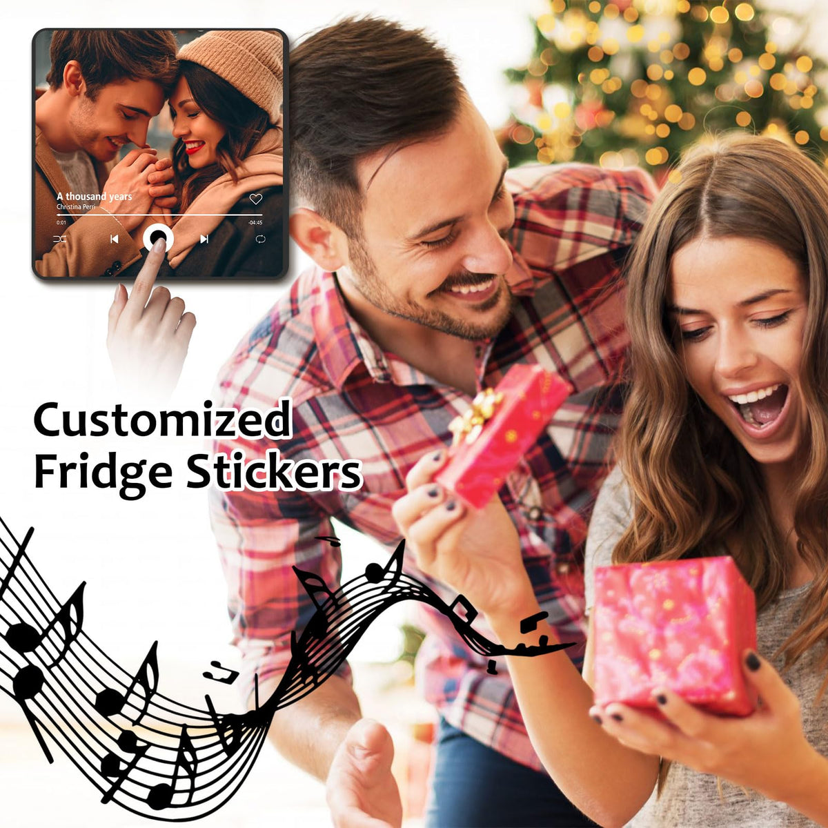 Custom Fridge Magnet Music Album Fridge Sticker Spotify Plaque Magnet Player with Photo Song Christmas Valentine's Day Personalized Gifts for Couples Music Lovers(Style04)