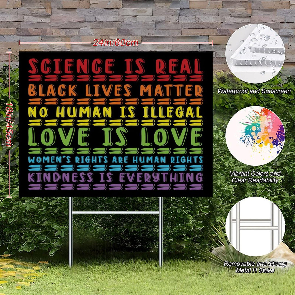 Science Is Real Love Is Love Yard Sign - LGBTQ Signs for Yard Garden Lawn Signs with Metal Stake 18x24 inch for Farm Lawn New Home Welcome People Decorations
