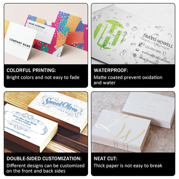 Kidrex Custom Business Card Personalized with Logo 1000 500 200 100 Customized Business Cards Double-Sided Waterproof Customizable with Photo for Small Business 3.5"" x 2""