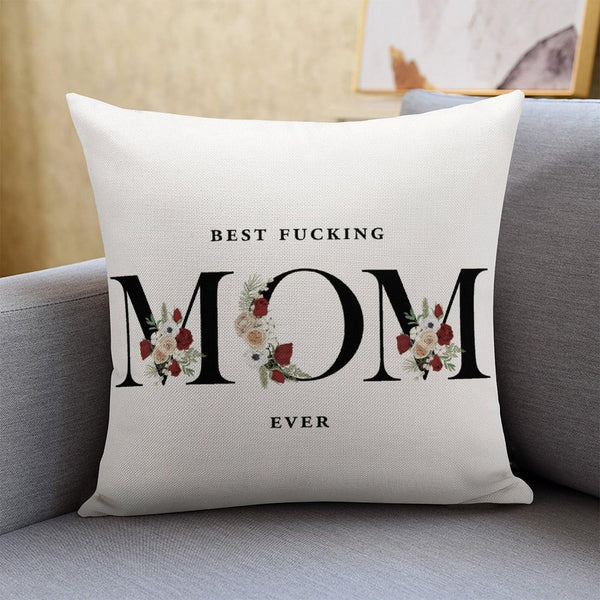 Best Fucking Mom Ever Throw Pillow Cases - Square 22 Inch Best Fucking Mom Ever Standard Pillowcase with Zipper, Wreath Decorative Gifts for Mom, Bed Bedroom Decorations, 2 Side