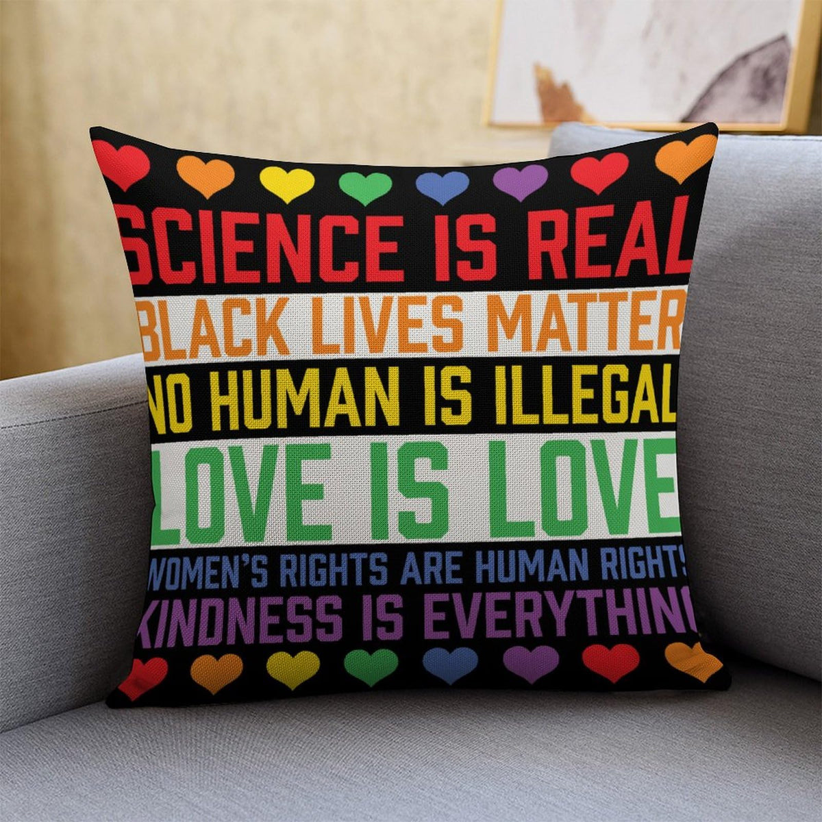 Decorative Pillow Covers - LGBTQ Standard Pillowcase 16" x 16" Science is Real Black Lives Matter Pillows for Couch with Hidden Zipper for Office Home Outdoor Double Side