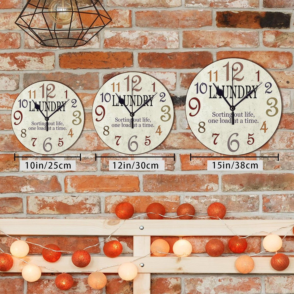 Wooden Clock Silent Non-Ticking, Laundry Clock Rustic Oversized Numbers Modern Style Clocks Round Farmhouse Wall Clocks Decor for House School She Shed Kindergarten, Battery Operated (15 Inch)