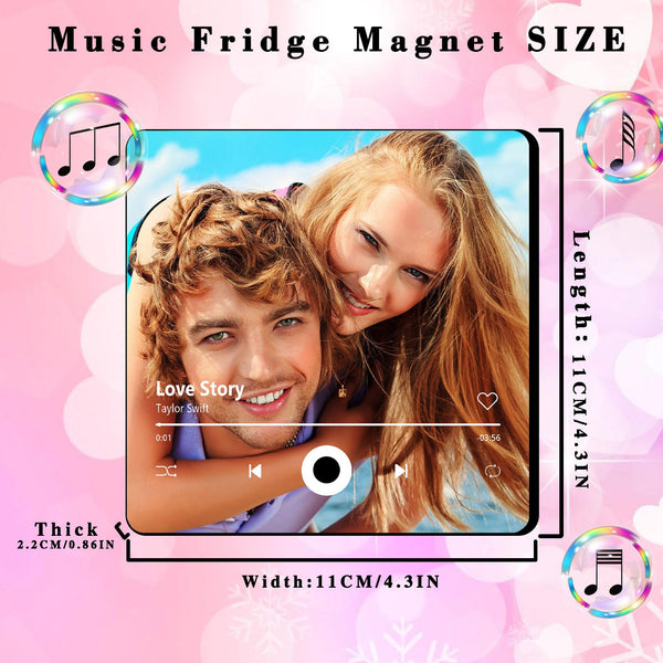 Custom Music Fridge Magnet with Photo, Song & Album Cover Personalized Music Refrigerator Magnet Christmas Valentine's Day Personalized Gifts for Couples (Style 04)