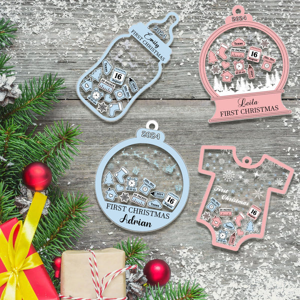 Personalized Baby‘s First Christmas Ornament 2024 Custom New Baby Gifts Customized Funny Podium Shape Baby Name Birthdate Weight Height for Newborn Girl Boy Keepsake Ornament