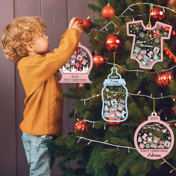 Personalized Baby‘s First Christmas Ornament 2024 Custom New Baby Gifts Customized Funny Podium Shape Baby Name Birthdate Weight Height for Newborn Girl Boy Keepsake Ornament