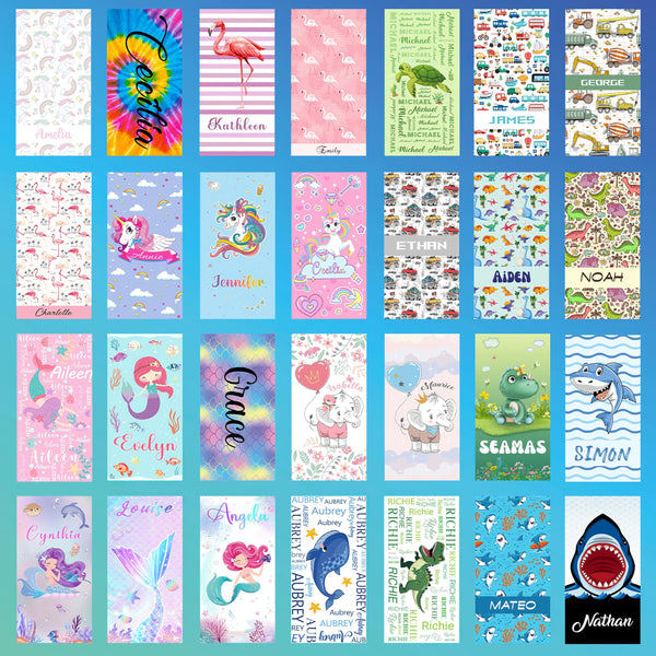 Kidrex Personalized Beach Towel for Kids Girls Boys Adults Quick Dry Custom Towels for Beach Pool Bath with Names Customized Gifts, Mermaid Scales